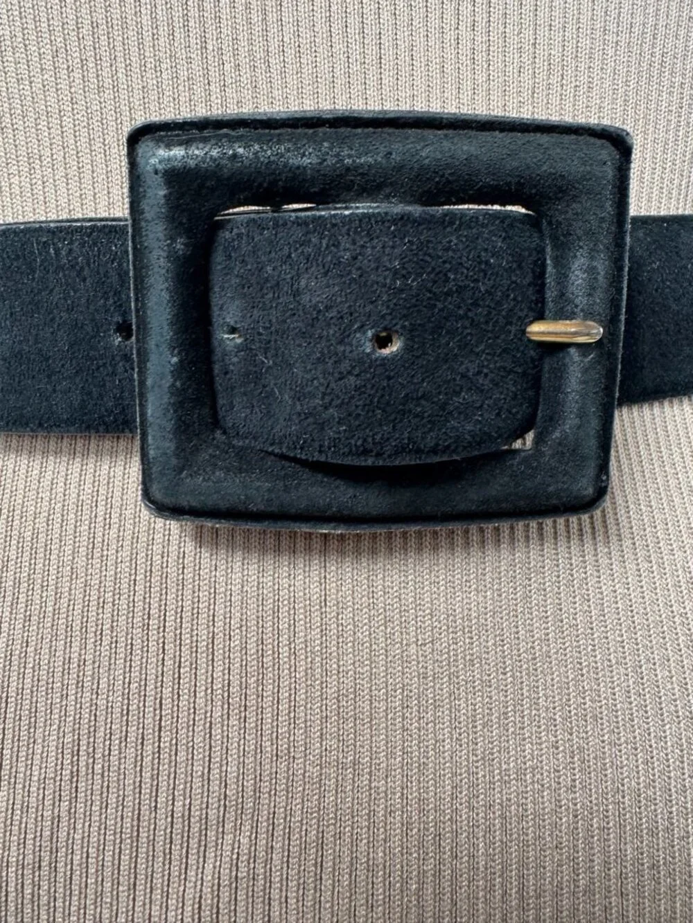 Talbots Womens Genuine Leather Suede Belt With Buckle - Size Small Black & Tan